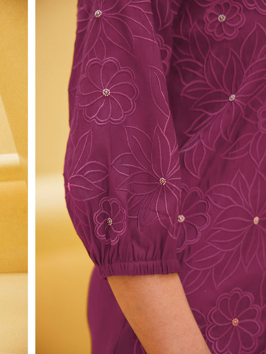 Kiaa Purple Embroidered-Sequined Viscose Co-ord (Set of 2)