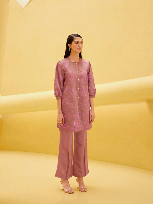 Dusty Rose Pink Embroidered-Sequined Co-ord (Set of 2)