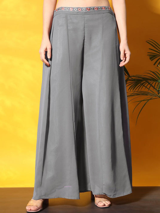 Embroidered Top Cape With Palazzo Co-Ords